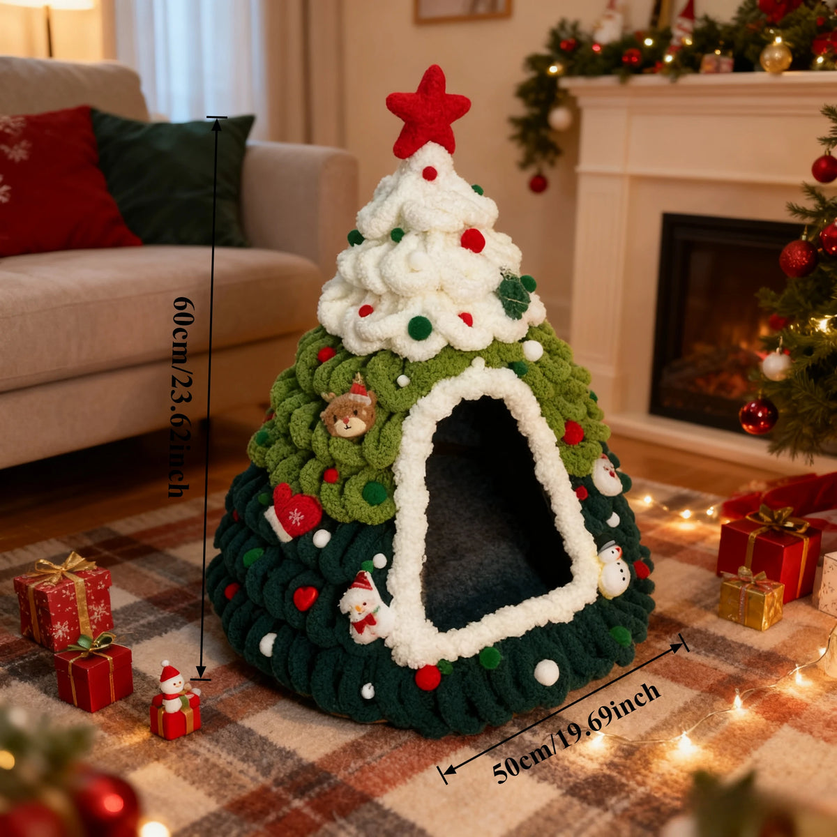 Nid Sapin de Noël pour Chat – Maison Tricotée Main