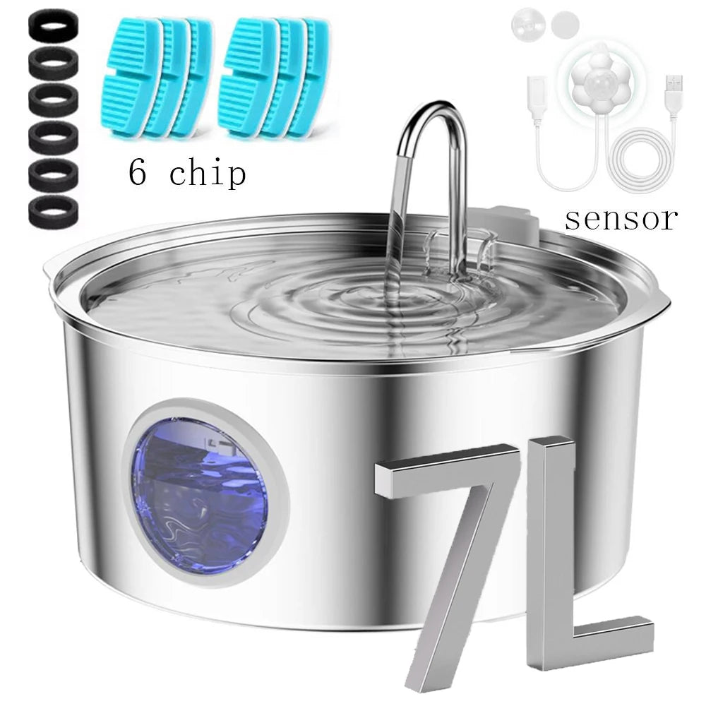 Grande Fontaine a Eau 7L pour Chien - Inox Silencieuse Chien Chat