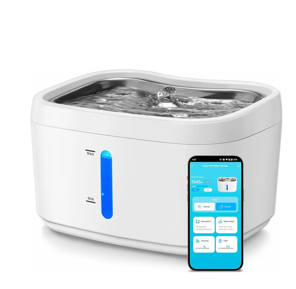 Fontaine à Eau pour Chat 2,5L avec Application - Connectée Inox