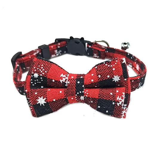 Collier de Noël Nœud Papillon & Clochette – Chat & Chiot, Anti-Étranglement
