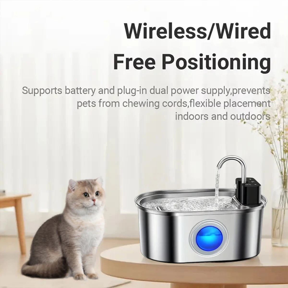 Fontaine à Eau Connectée pour Chat 3,2L – Inox Silencieuse Sans Fil