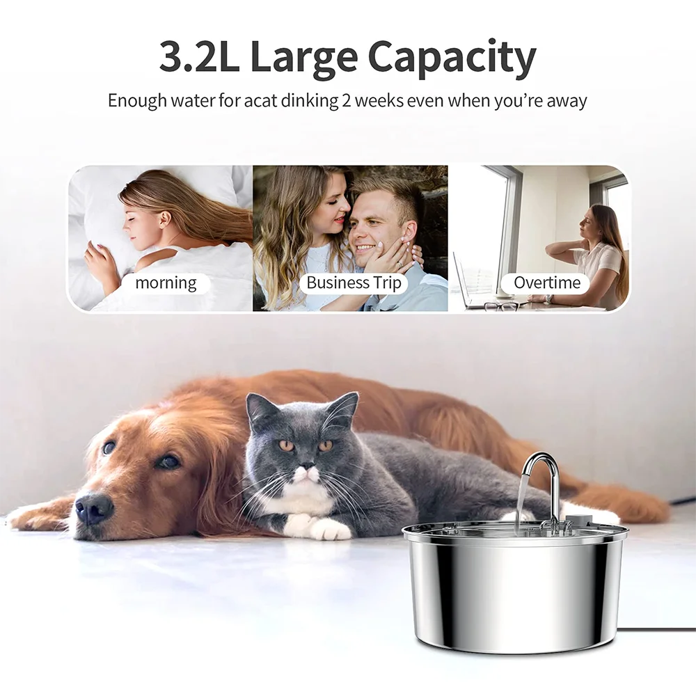 Grande Fontaine a Eau pour Chien - Inox Silencieuse Chien Chat