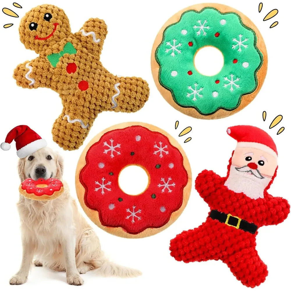 Jouets de Noël Couineurs pour Chien – Peluches Père Noël, Renne & Donut