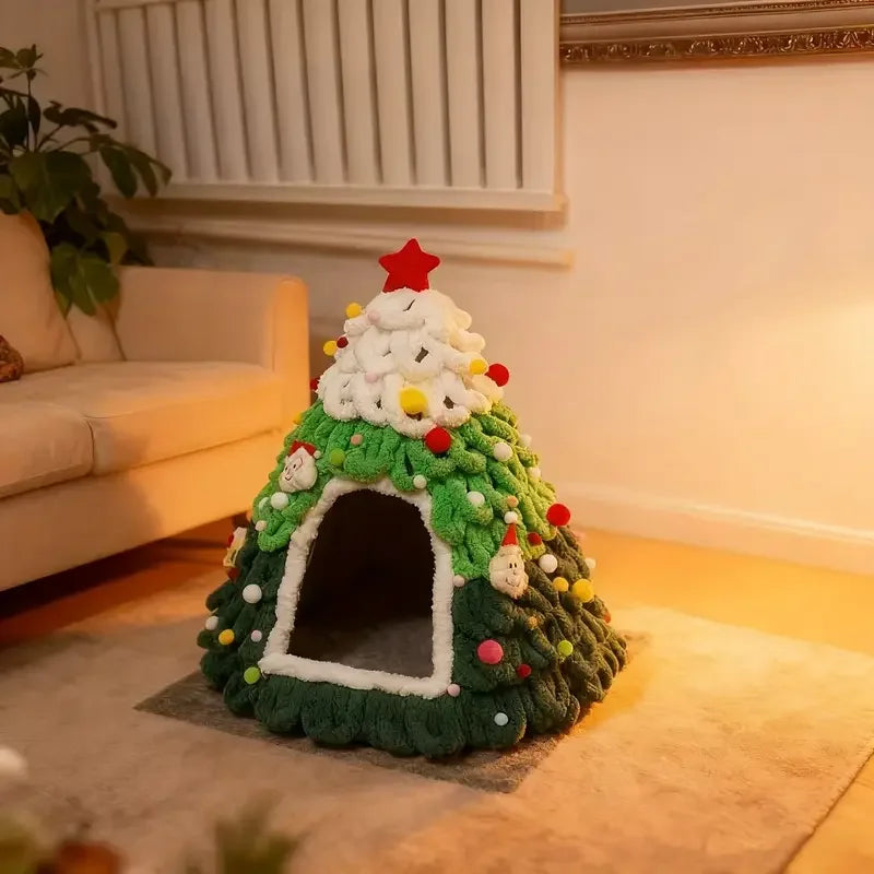 Nid Sapin de Noël pour Chat – Maison Tricotée Main