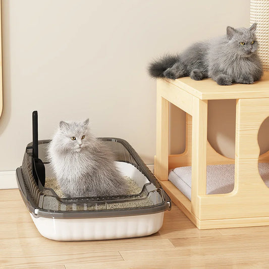 Litière pour Chat Semi-Fermée - Grande Taille Anti-Éclaboussures
