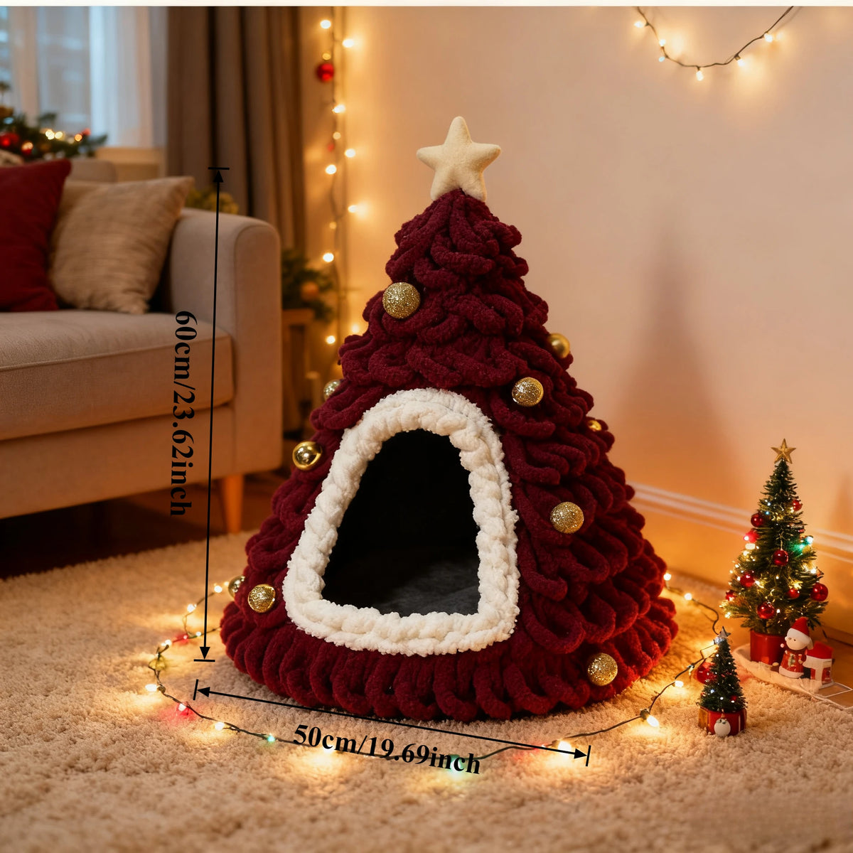 Nid Sapin de Noël pour Chat – Maison Tricotée Main