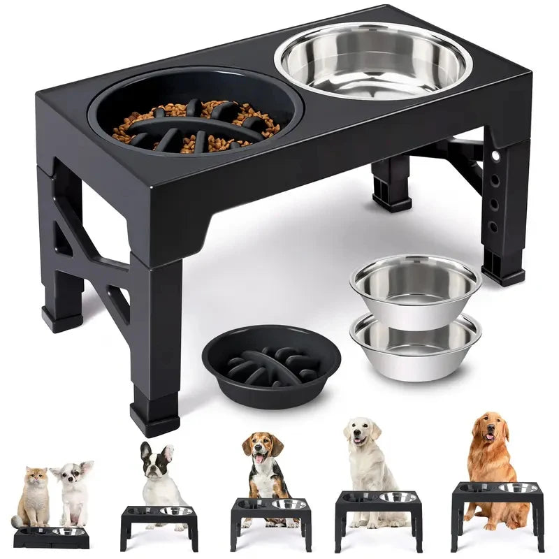 Gamelles Surelevees pour Chien - Support Ajustable Double Inox