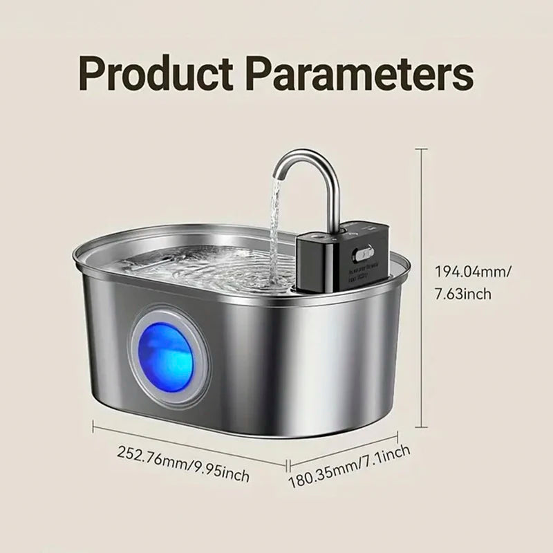 Fontaine à Eau Connectée pour Chat 3,2L – Inox Silencieuse Sans Fil