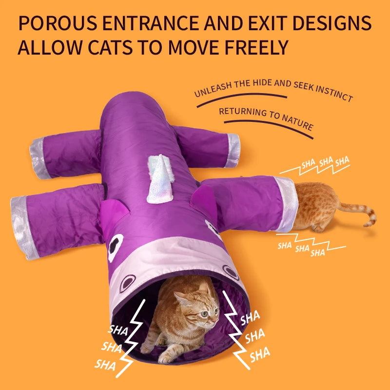 Tunnel Géant Licorne pour Chat – 6 Entrées, Pliable