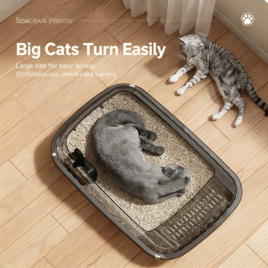 Semi-Enclosed Cat Litter Box - Large Size, Splash-Proof
