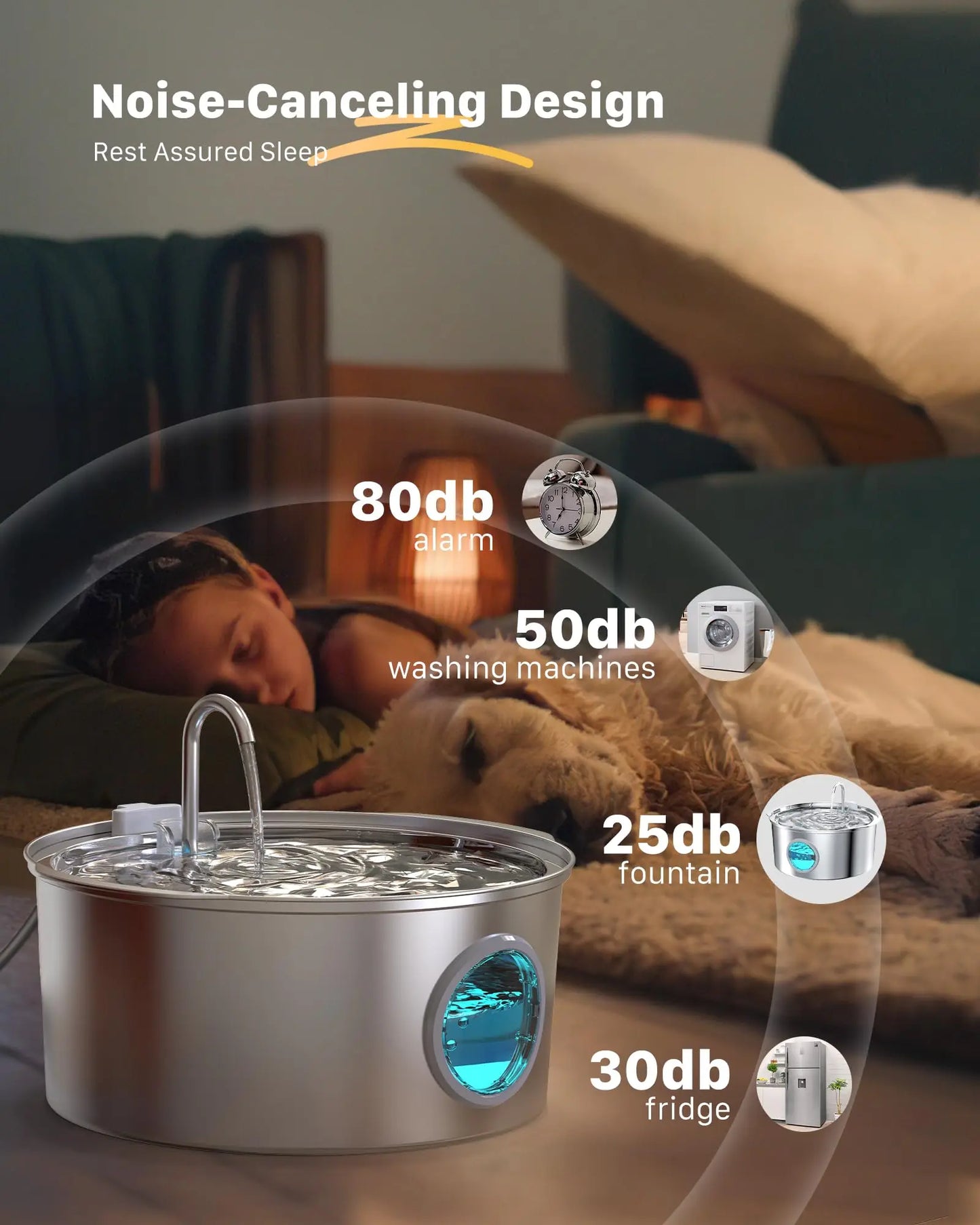 Grande Fontaine a Eau pour Chien - Inox Silencieuse Chien Chat