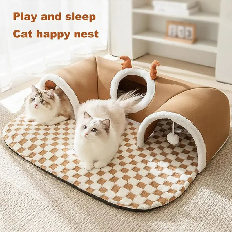 Lit Cabane Renne en Peluche – Couchage & Jeu pour Chat