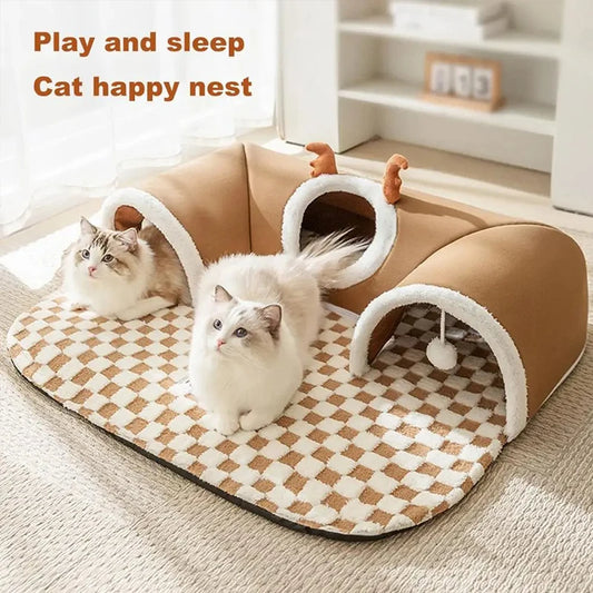 Lit Cabane Renne en Peluche – Couchage & Jeu pour Chat