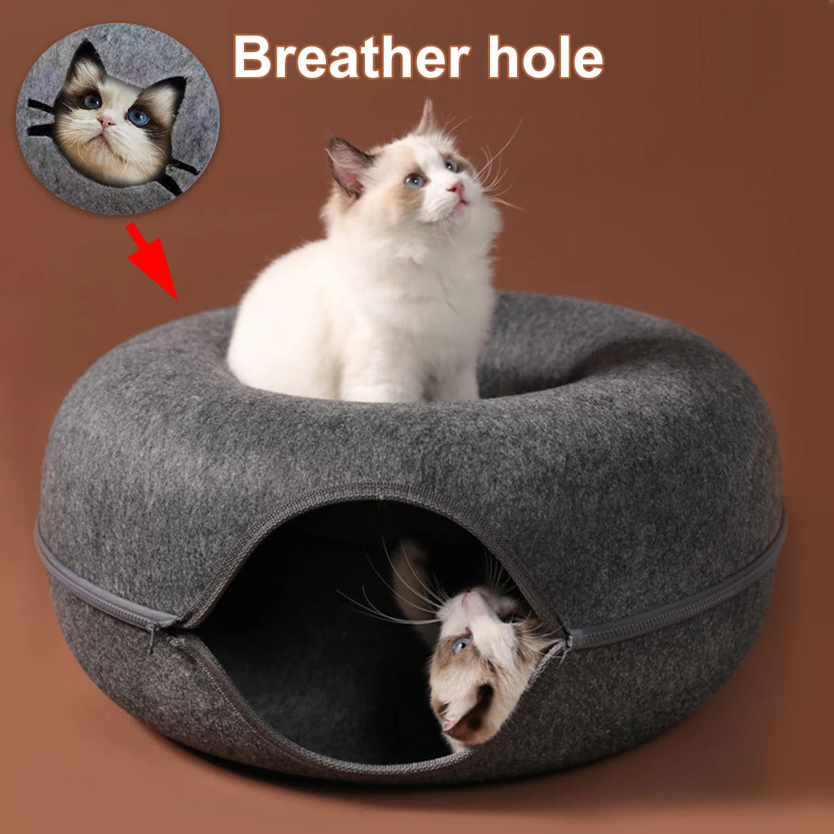 Nid Tunnel en Feutre pour Chat – Cachette Ronde & Couchette 2 en 1