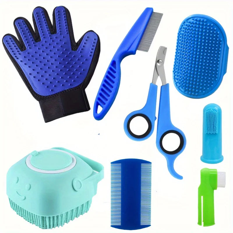 Kit Toilettage Complet 8 Pièces – Brosse, Ciseaux, Gant & Accessoires