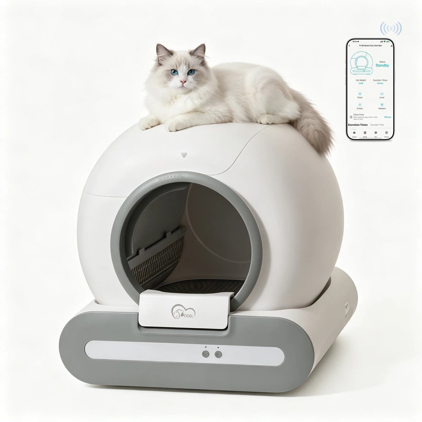 Litière autonettoyante connectée WiFi pour chat 65 L blanche