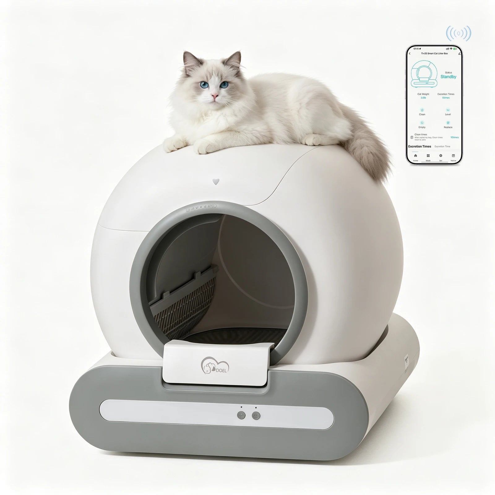 Litière autonettoyante connectée WiFi pour chat 65 L blanche