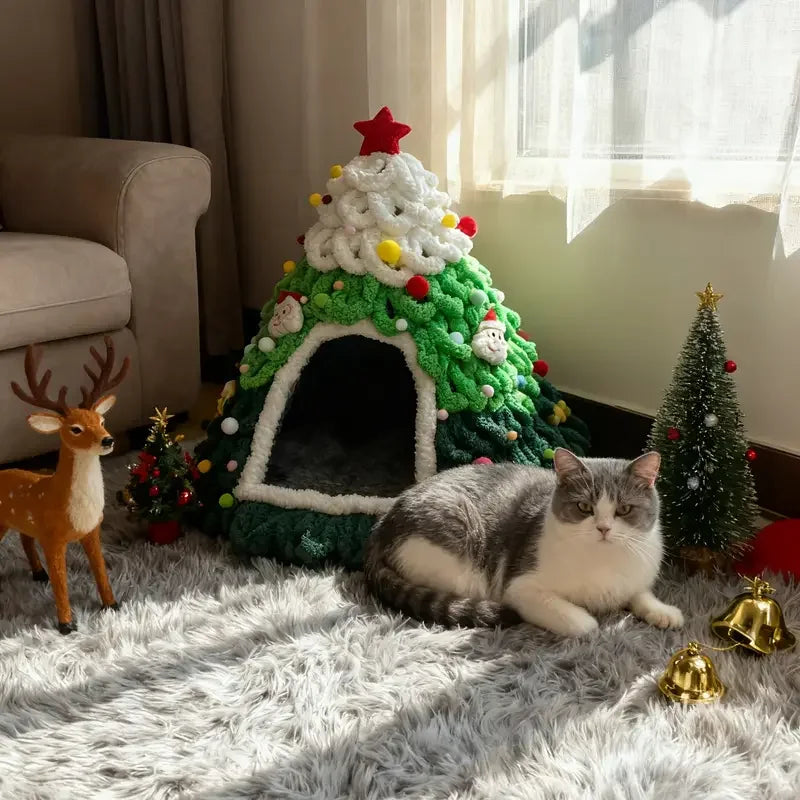 Nid Sapin de Noël pour Chat – Maison Tricotée Main