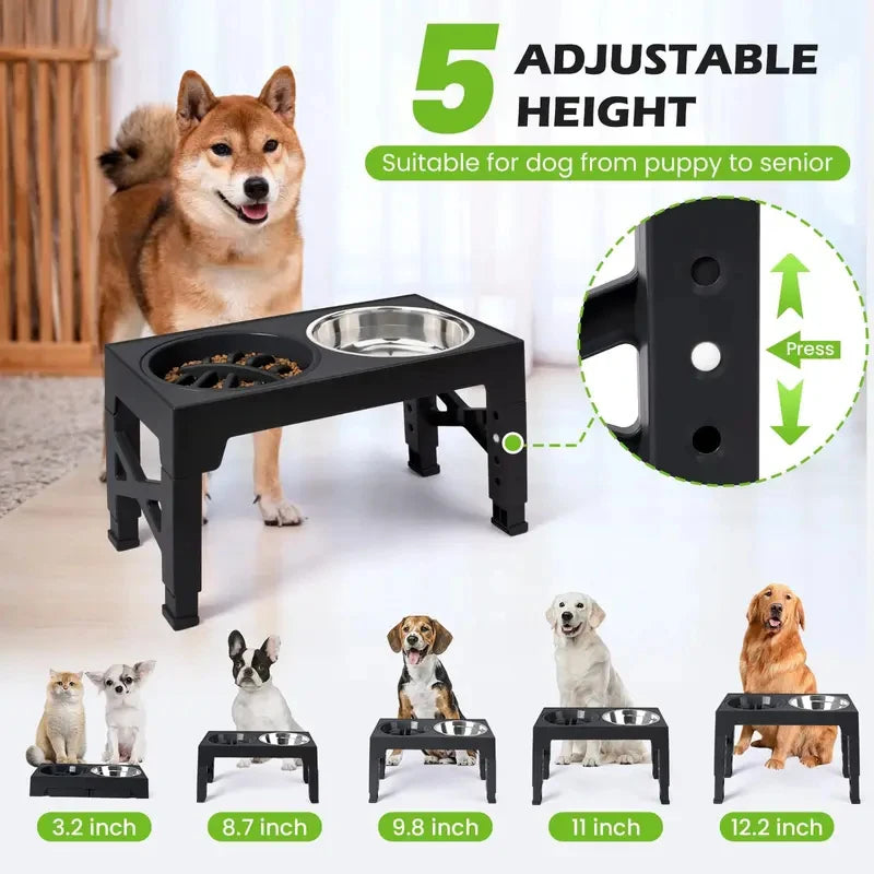 Gamelles Surelevees pour Chien - Support Ajustable Double Inox