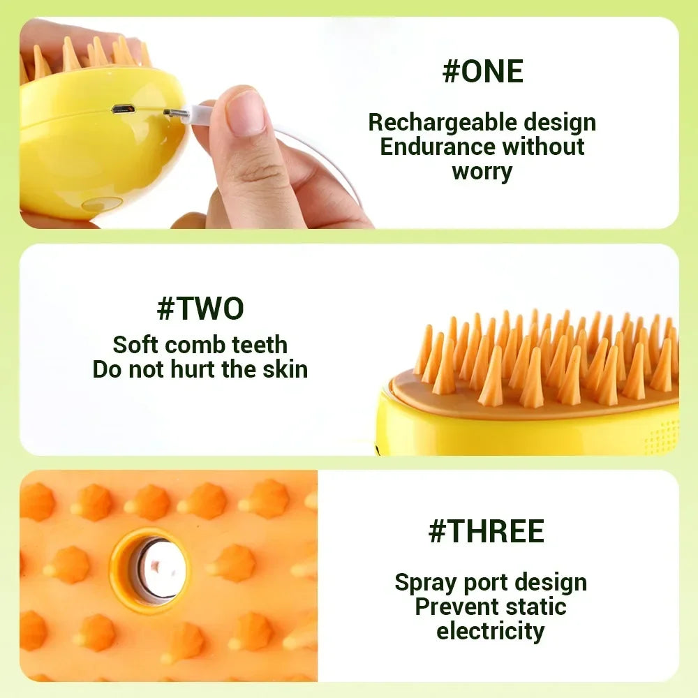Brosse Vapeur 3en1 pour Chien et Chat - Massage et Toilettage