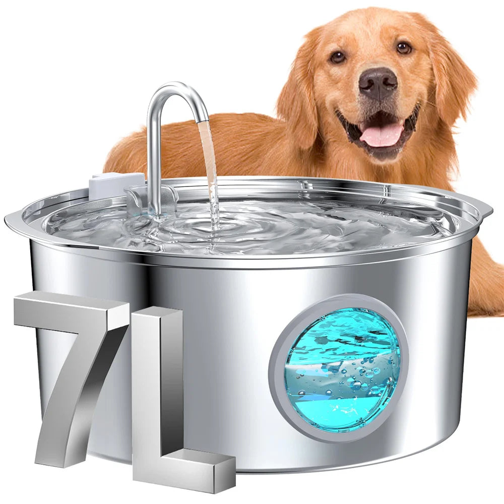 Grande Fontaine a Eau 7L pour Chien - Inox Silencieuse Chien Chat