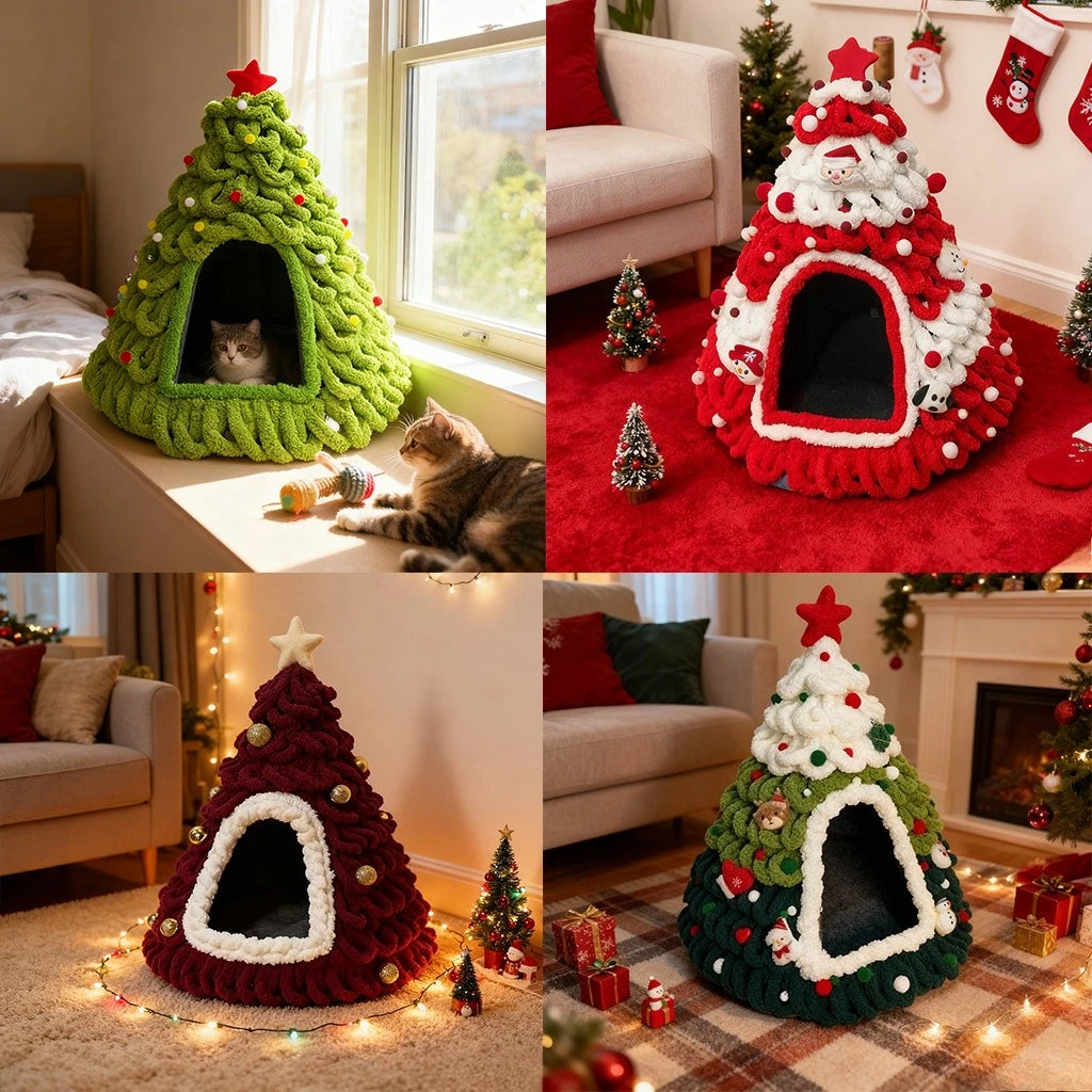 Nid Sapin de Noël pour Chat – Maison Tricotée Main