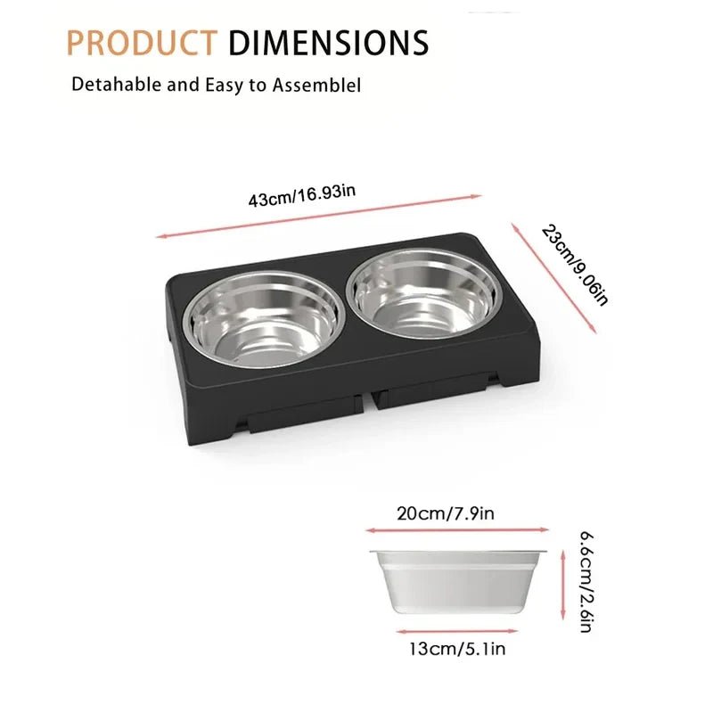 Gamelles Surelevees pour Chien - Support Ajustable Double Inox