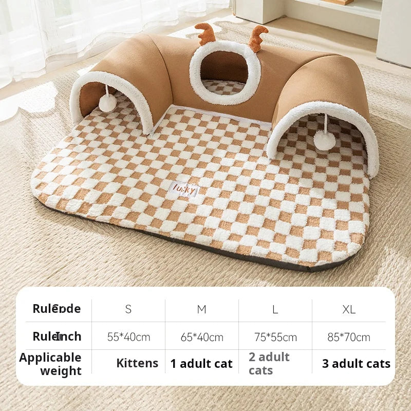Lit Cabane Renne en Peluche – Couchage & Jeu pour Chat