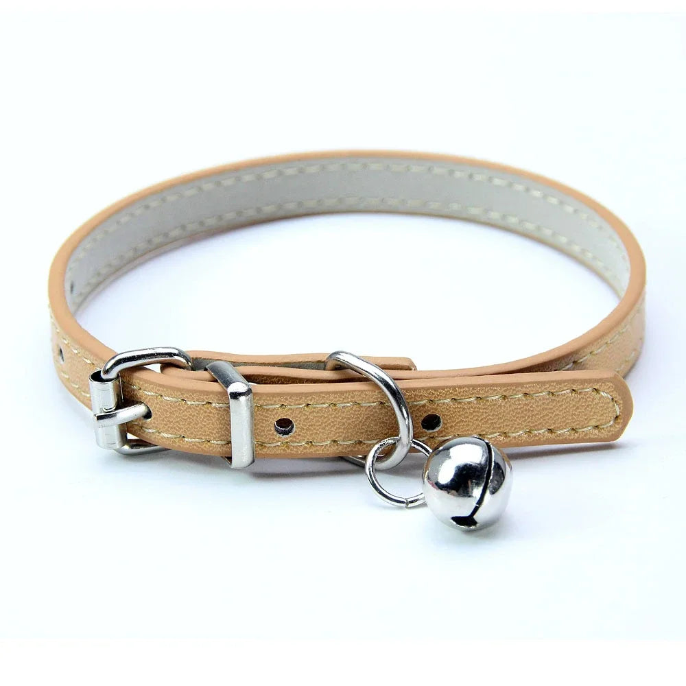 Collier en Cuir avec Clochette pour Chat et Petit Chien