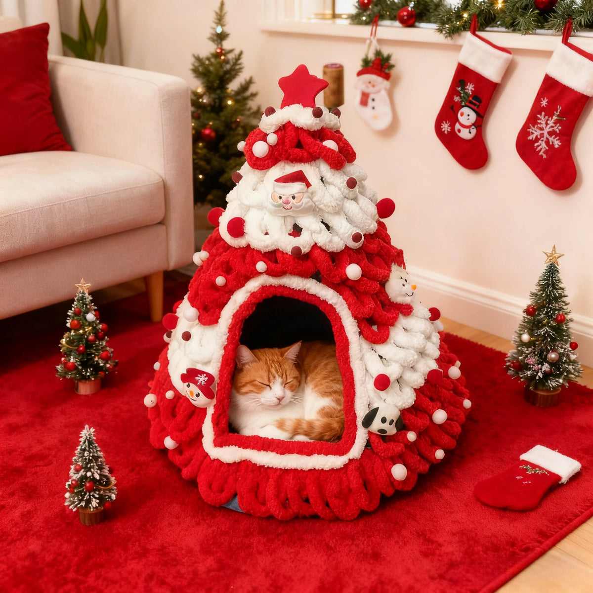 Nid Sapin de Noël pour Chat – Maison Tricotée Main