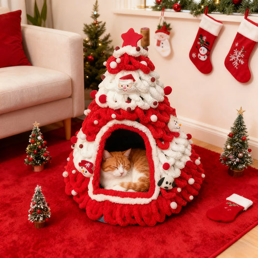Nid Sapin de Noël pour Chat – Maison Tricotée Main