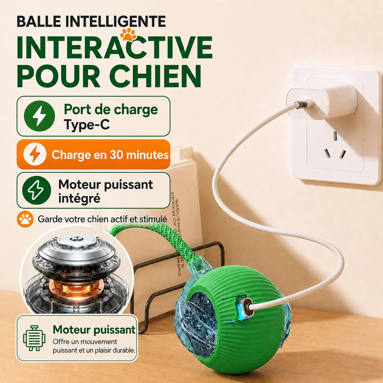 Balle Interactive Automatique pour Chien - Rechargeable et Intelligente