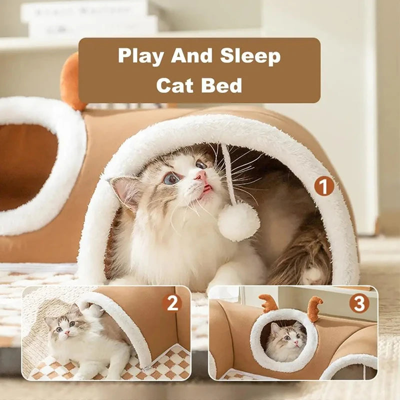 Lit Cabane Renne en Peluche – Couchage & Jeu pour Chat