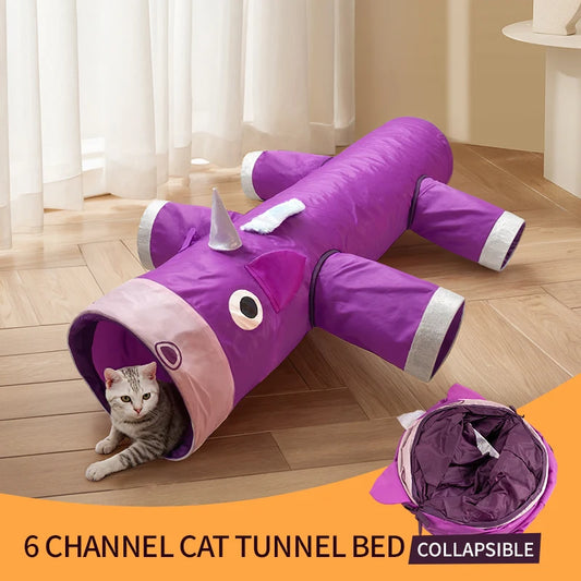 Tunnel Géant Licorne pour Chat – 6 Entrées, Pliable