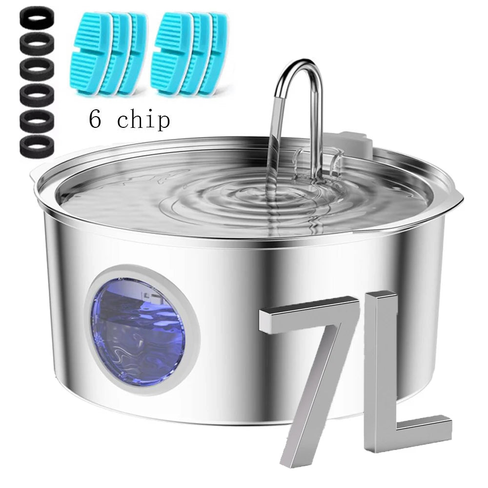 Grande Fontaine a Eau 7L pour Chien - Inox Silencieuse Chien Chat