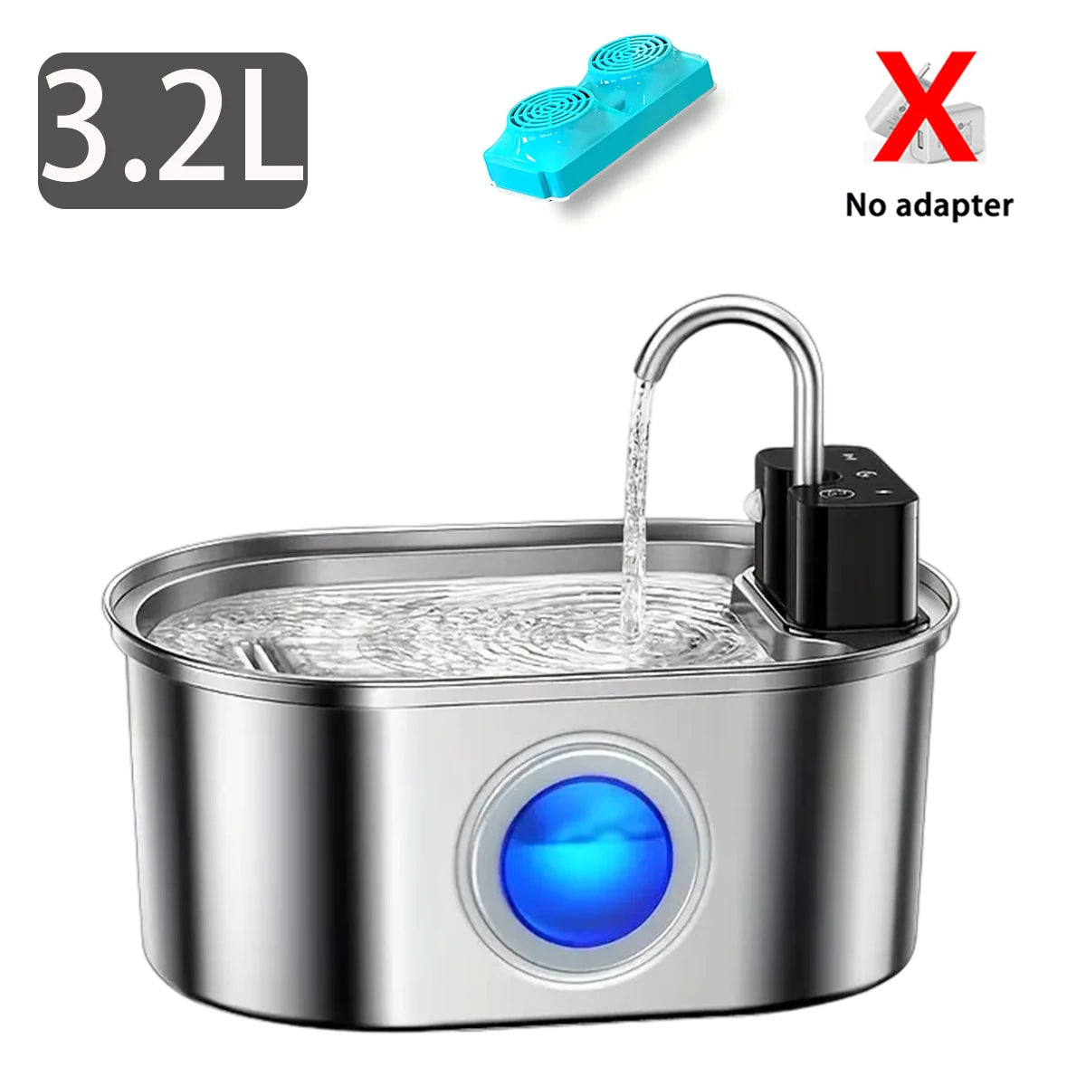 Fontaine à Eau Connectée pour Chat 3,2L – Inox Silencieuse Sans Fil
