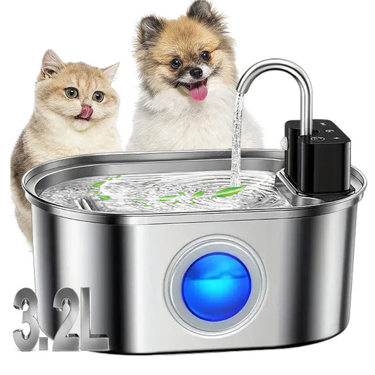 3.2L Smart Cat Water Fountain – Stainless Steel, Quiet, Wireless
