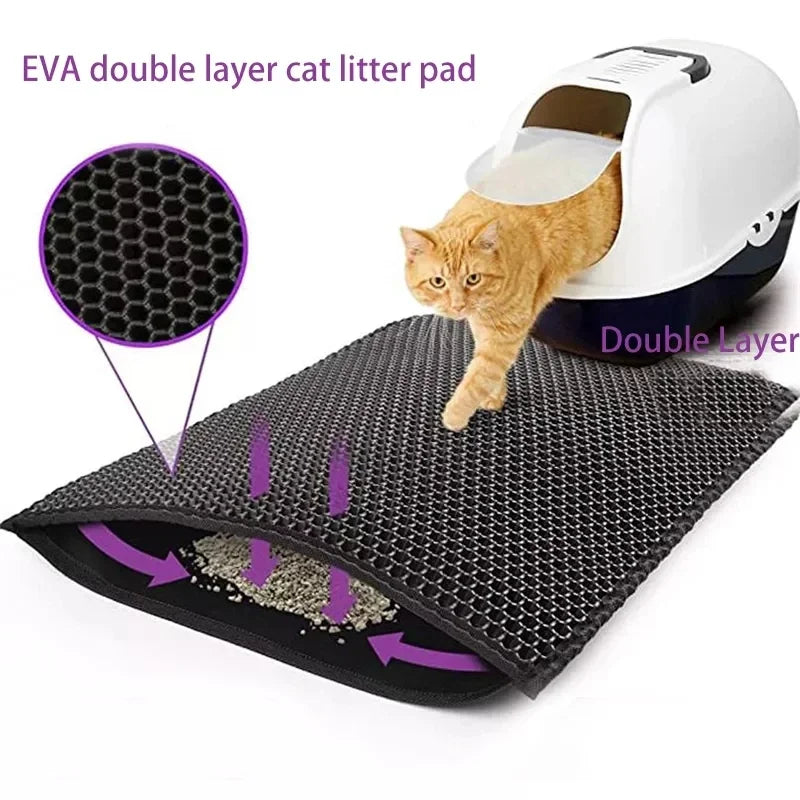 Tapis de Litière Double Couche pour Chat – Imperméable, Retient les Grains