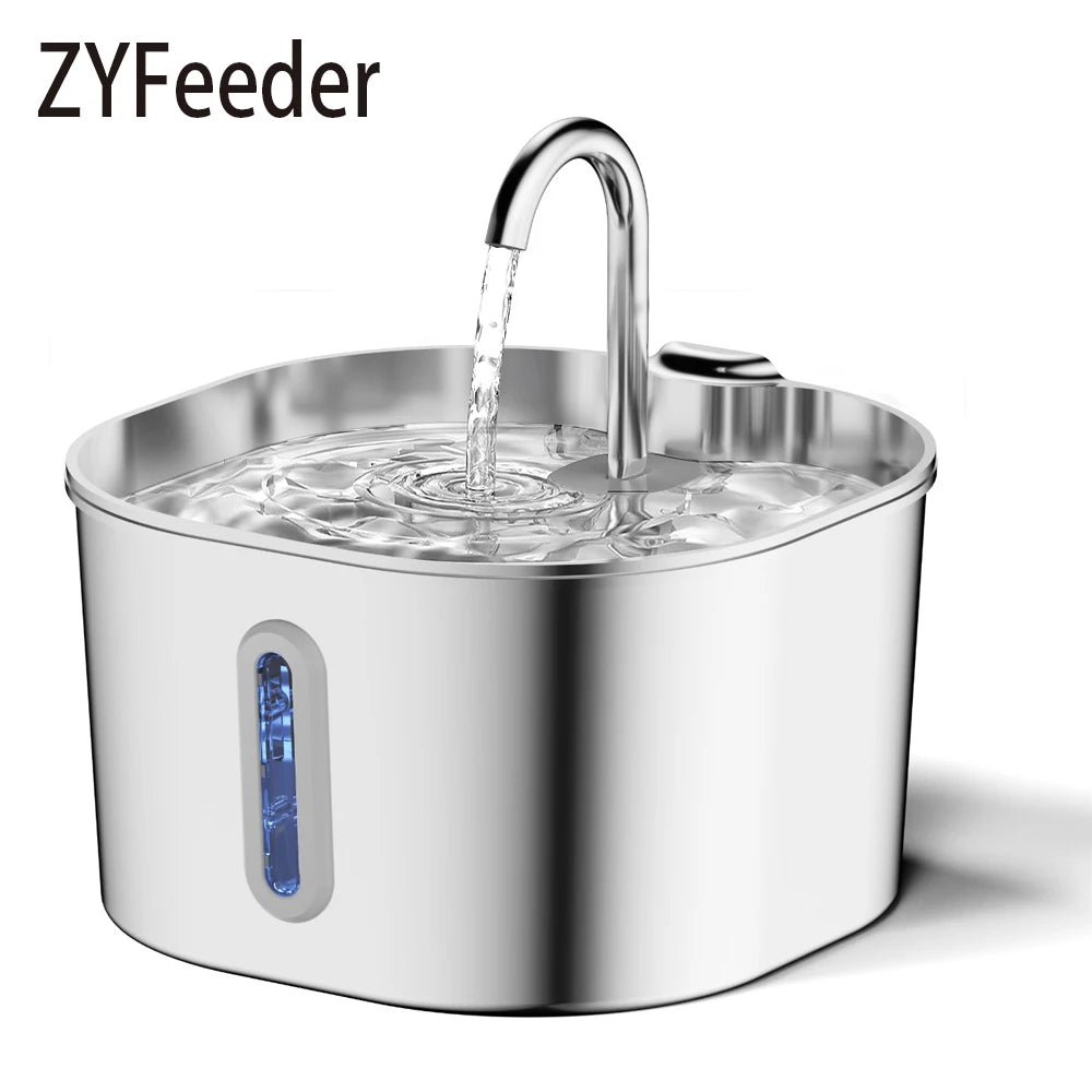 ZenFlow Stainless Steel 2.2L Fountain - Stainless Steel Filtered Water Dispenser for Cats - VESTRA PET