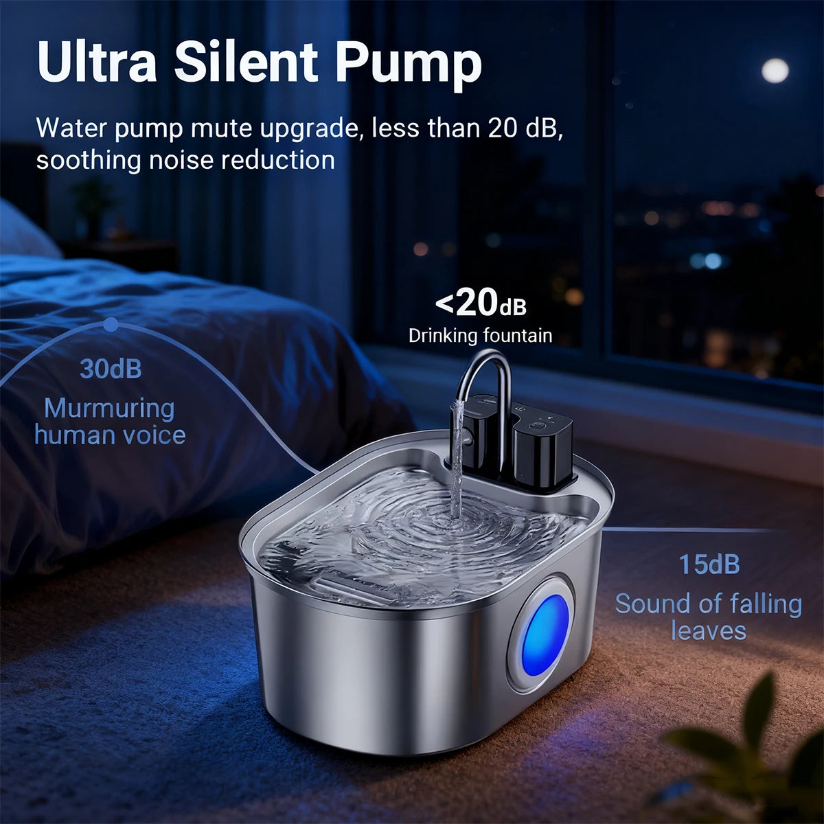 Fontaine à Eau Connectée pour Chat 3,2L – Inox Silencieuse Sans Fil