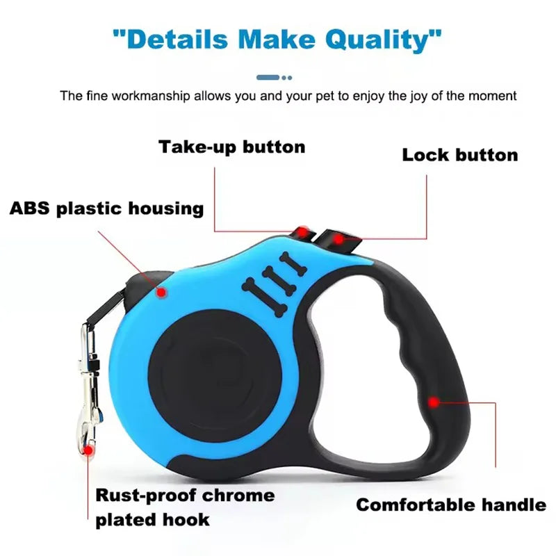Laisse Retractable pour Chien - Corde Nylon Tressee