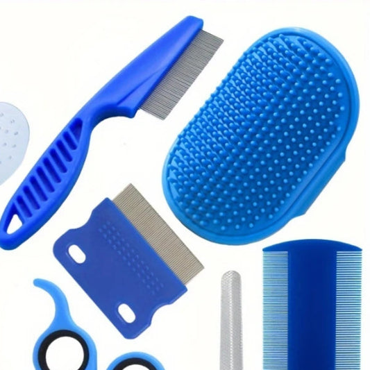 Kit de toilettage complet 9 pièces : gant, brosse, peignes et coupe-griffes