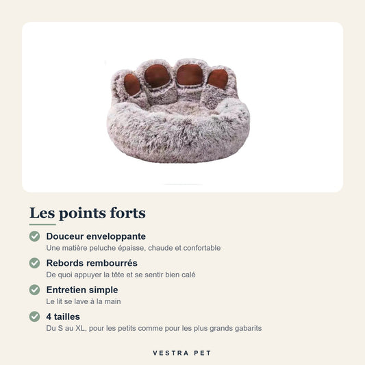 Points forts du lit câlin pattes d'ours pour chat